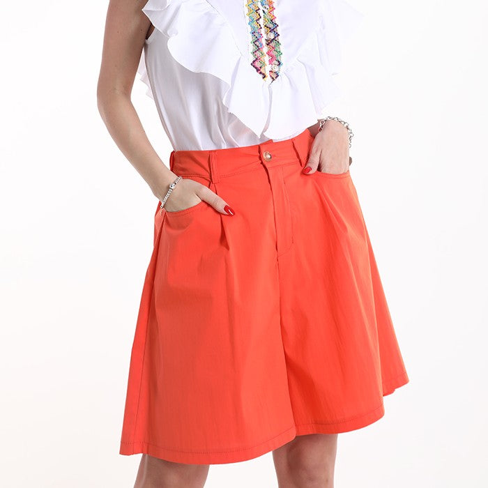 Orange sunset high-waist Bermuda shorts with pockets by MARIΓIOÚ