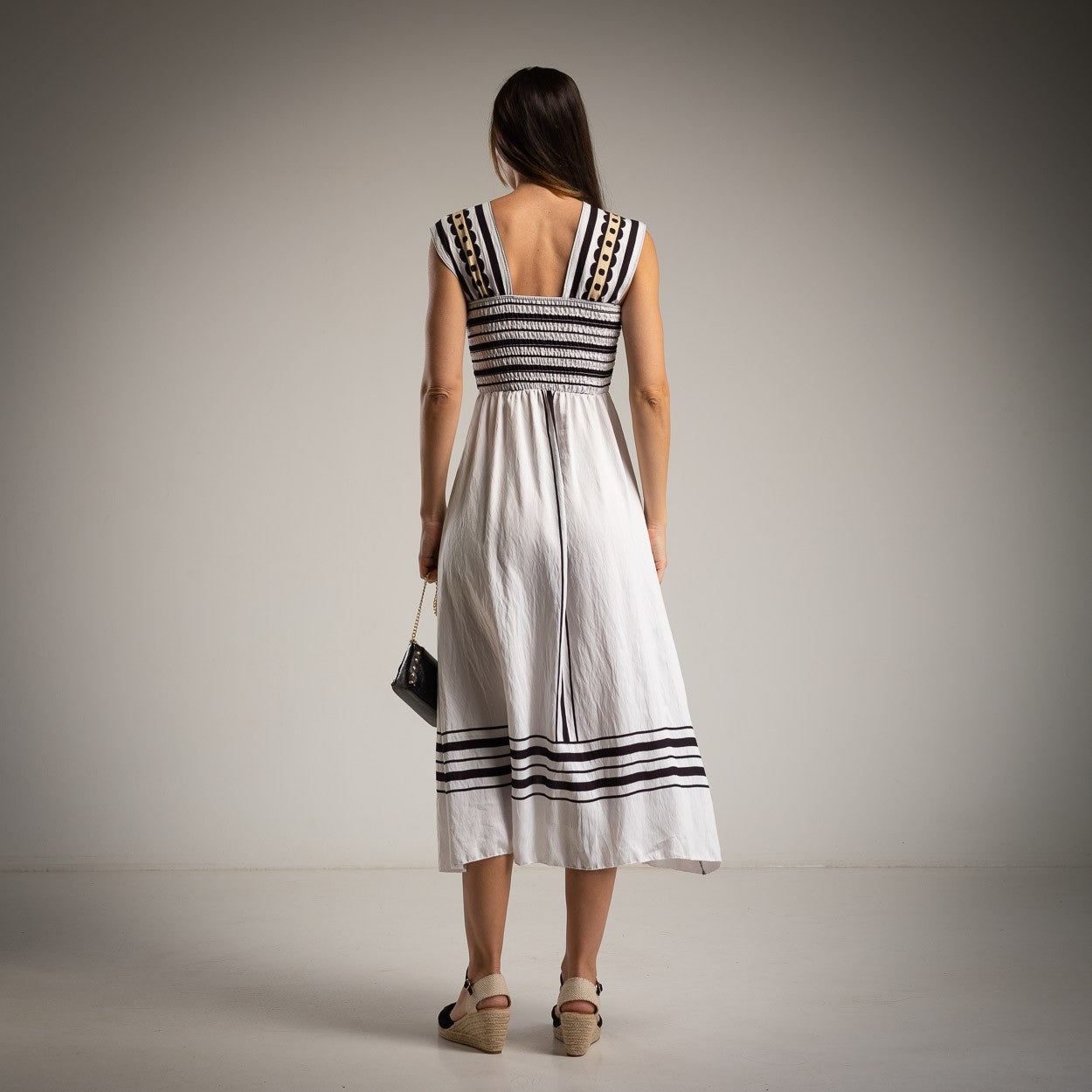marigiou ivory white cut out midi dress back view summer elegant look
