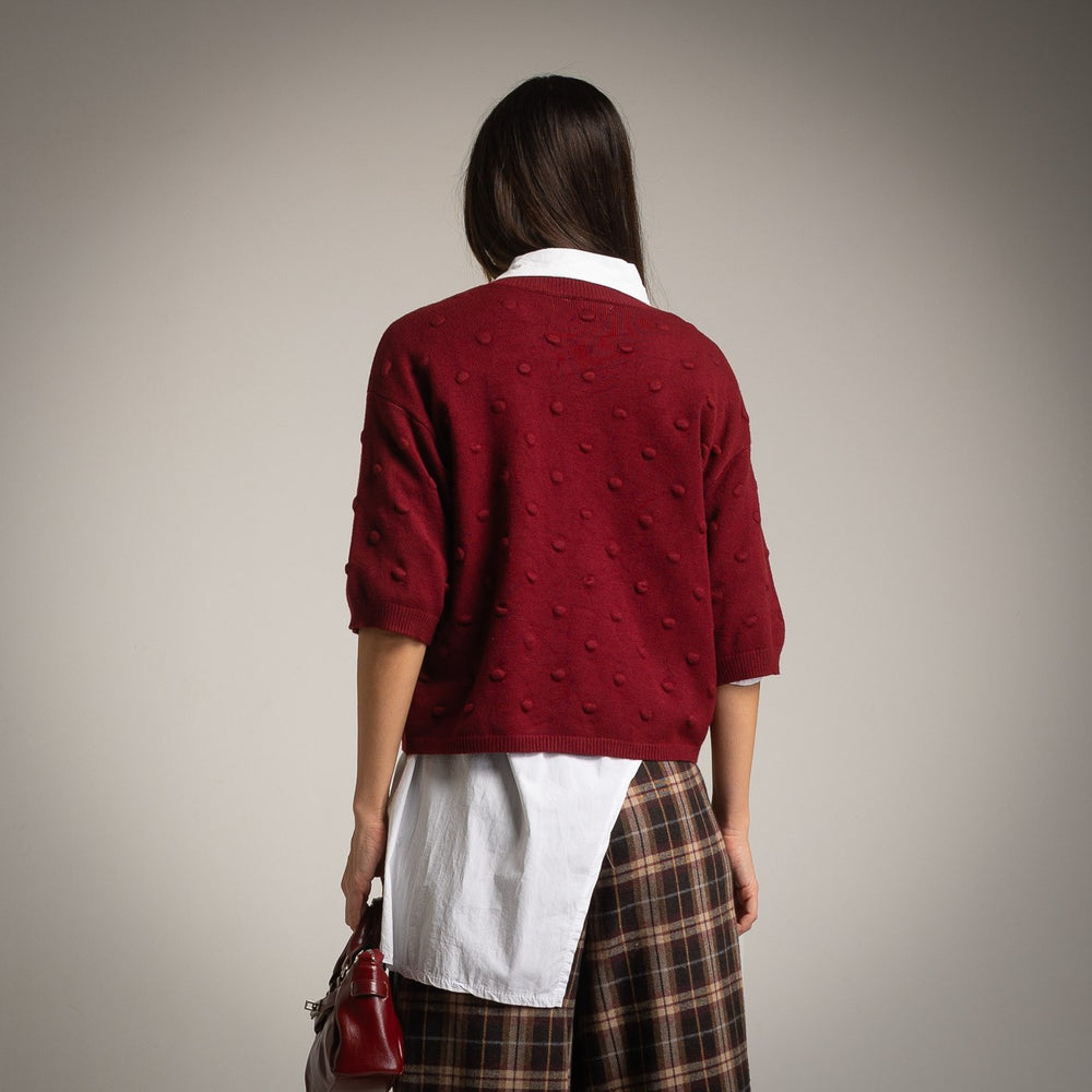 marigiou knit shirt burgundy back view