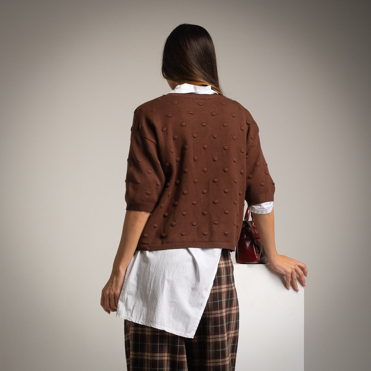 marigiou knit shirt chocolate back view