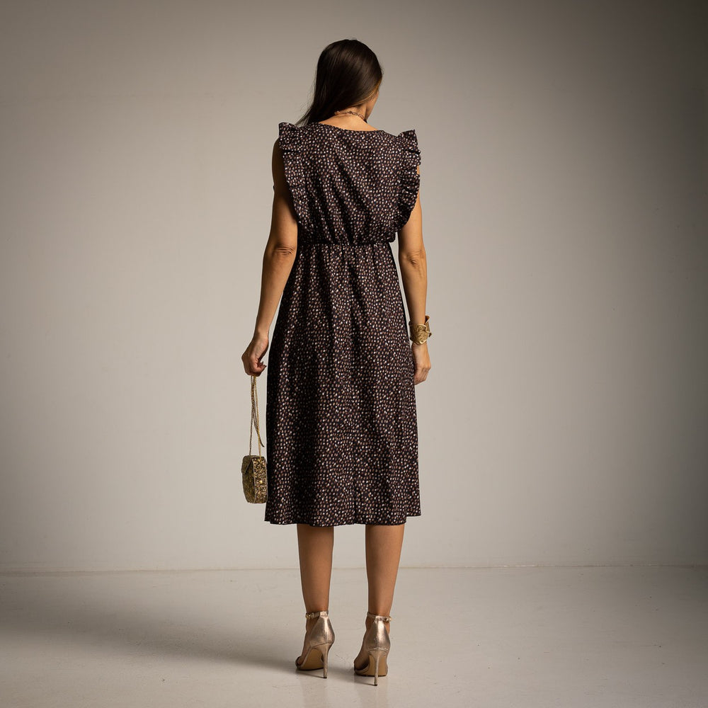 Back view of the Livia ruffle midi dress in Classic Black