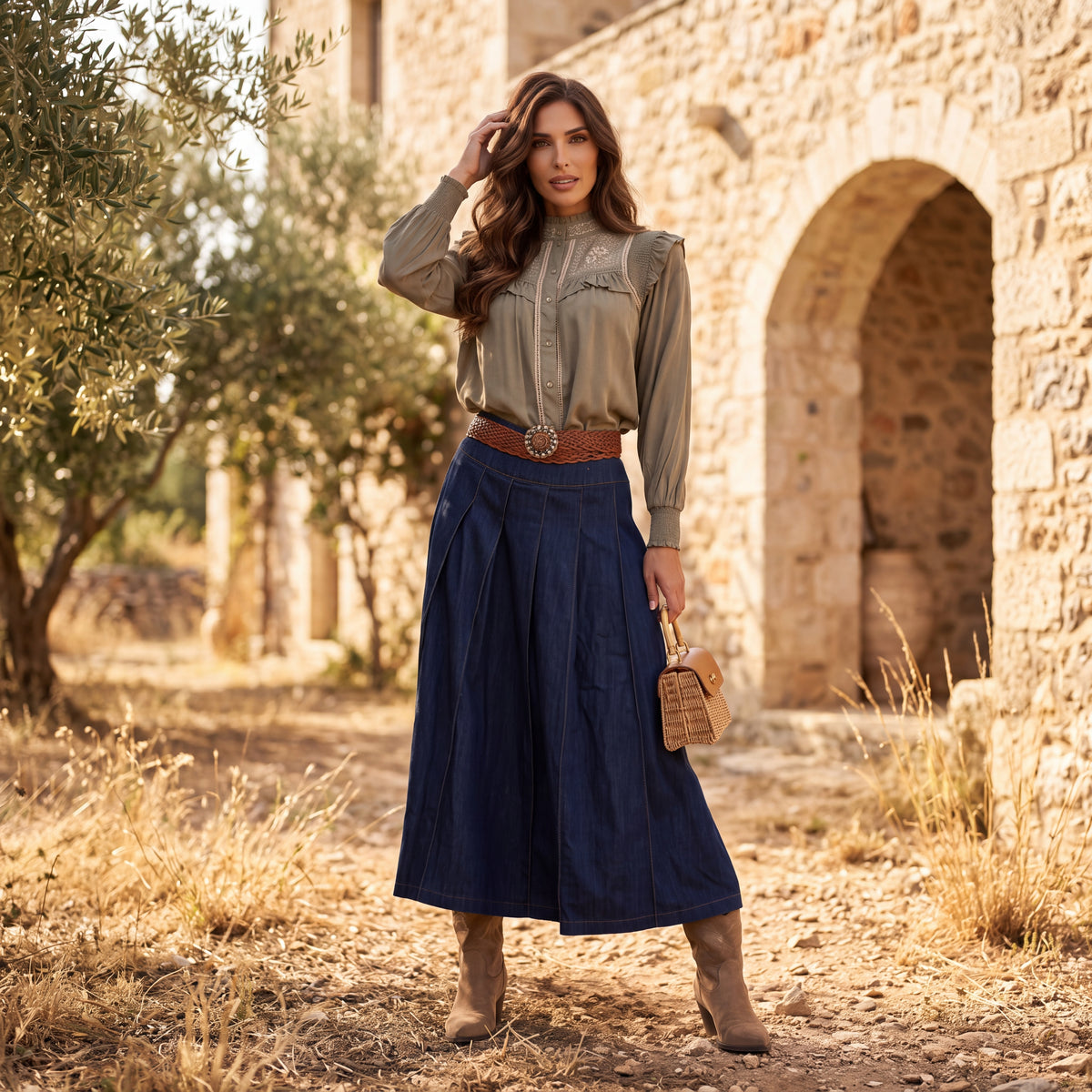 Olive Grove embroidered ruffle blouse with balloon sleeves by MARIΓIOU