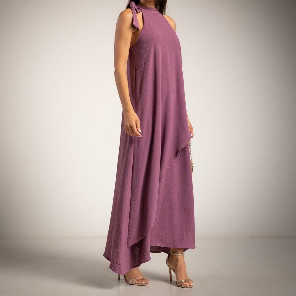 Made in Italy Lavender halter maxi dress with elegant draped front detail