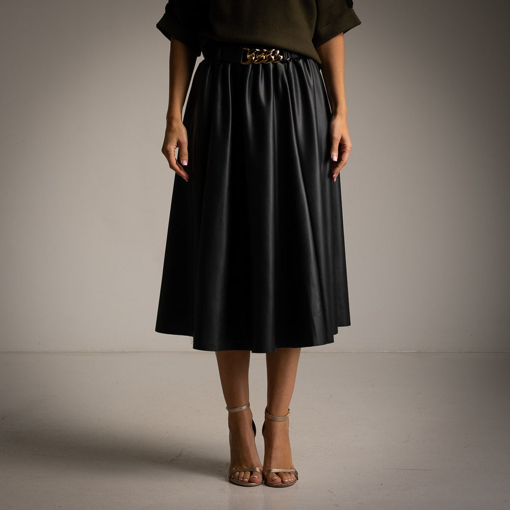 marigiou midi eco leather skirt black front view