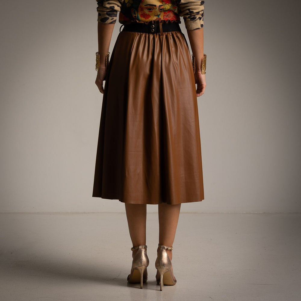 marigiou midi eco leather skirt brown back view