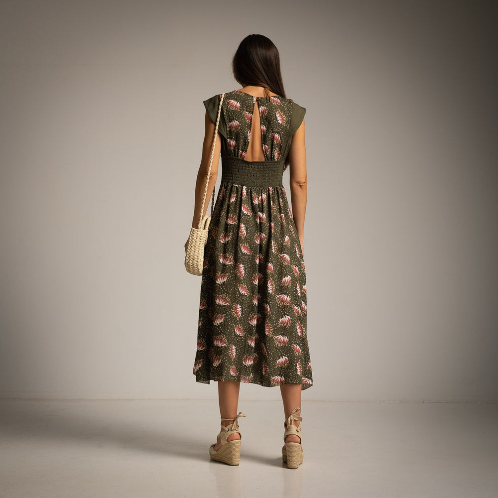 MARIΓIOÚ olive grove resort chic midi dress back view