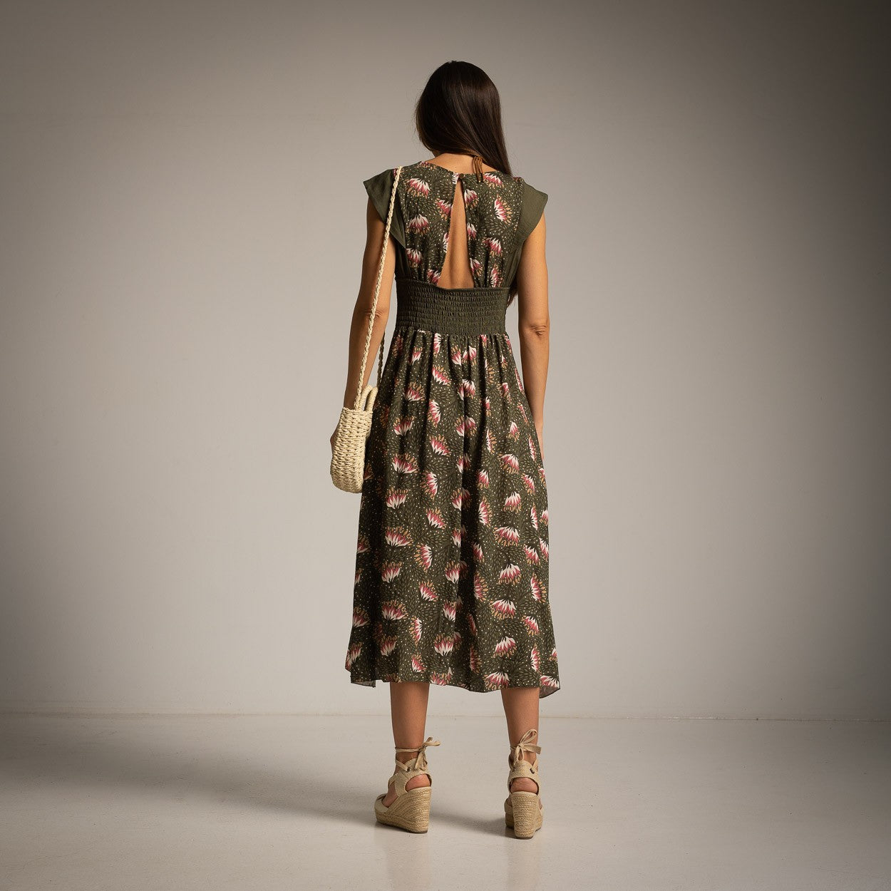 MARIΓIOÚ olive grove resort chic midi dress back view