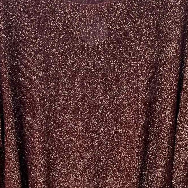 Deep Wine Red shimmering lurex batwing top with wide dolman sleeves - detail view