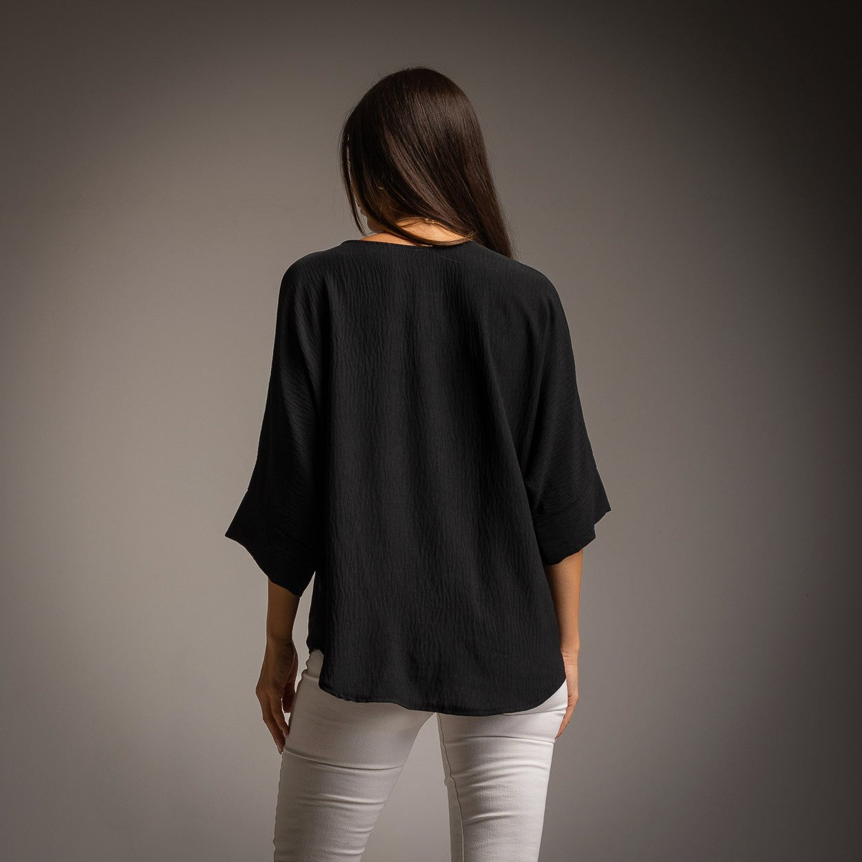 Black oversized shirt back view relaxed fit made in Italy by MARIΓIOÚ