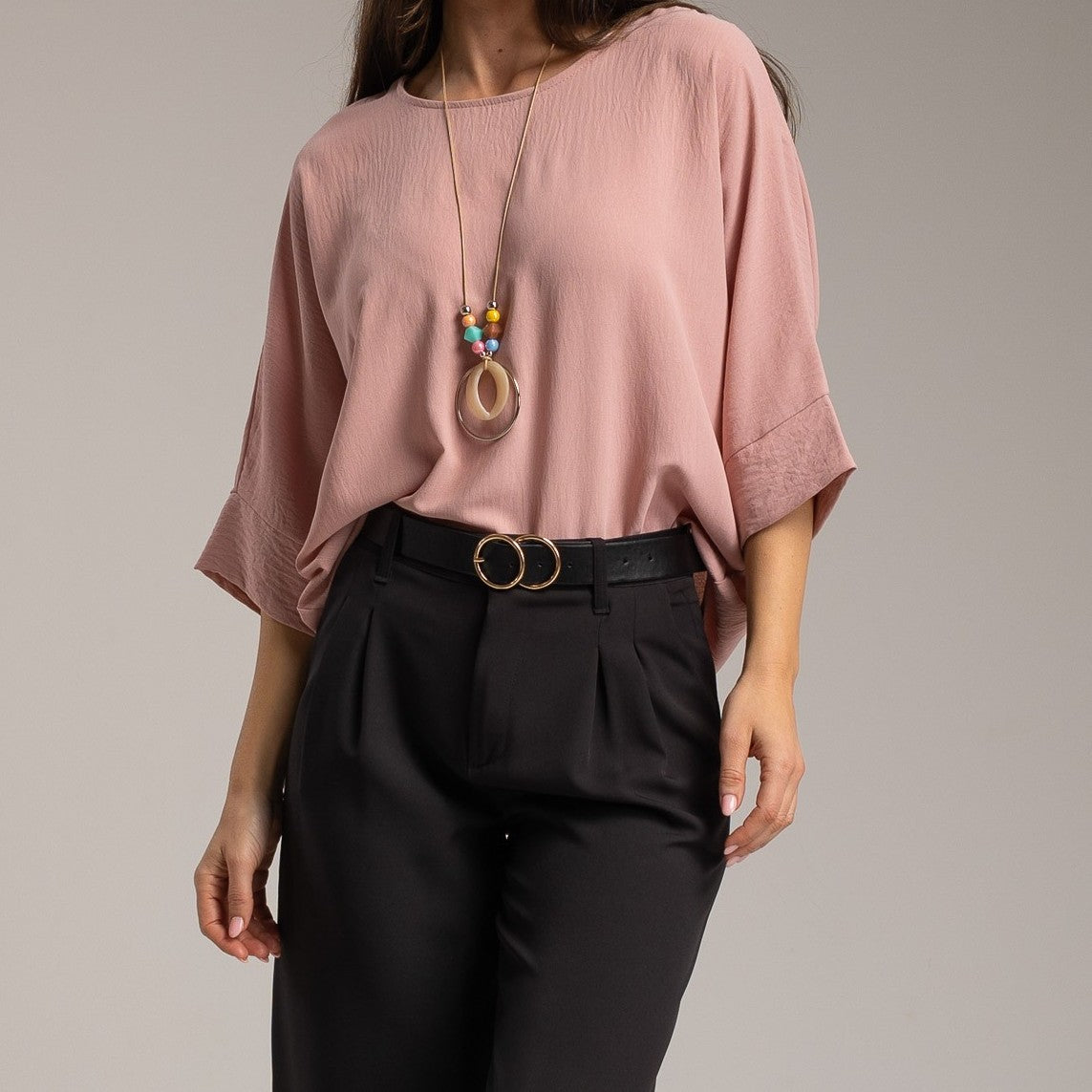 Rose oversized one size shirt by MARIΓIOÚ front view soft elegant look