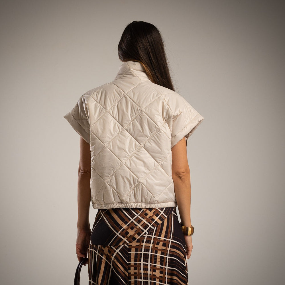 marigiou padded vest with neon zipper in creme – back view
