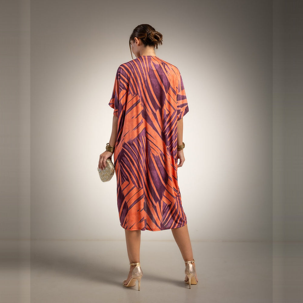 Coral Glow palm print kaftan dress - back view
