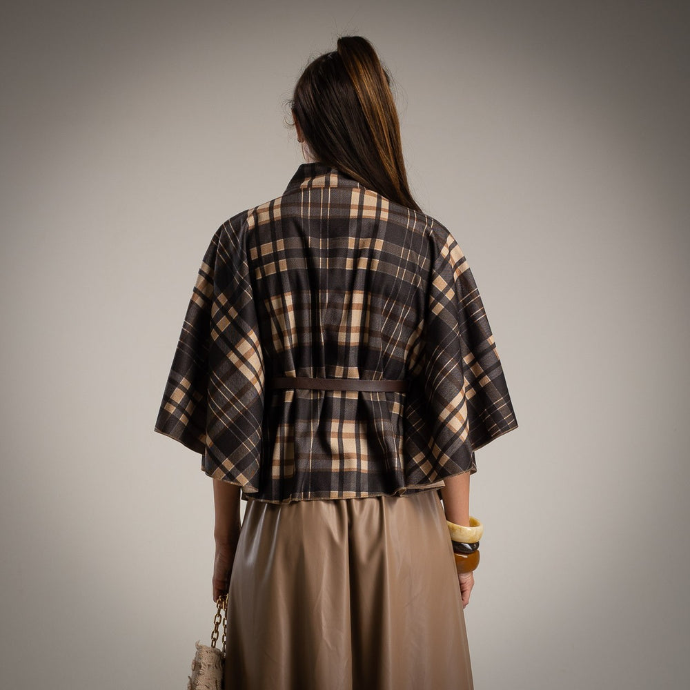 Plaid poncho back view MARIΓIOÚ – made in Italy one size