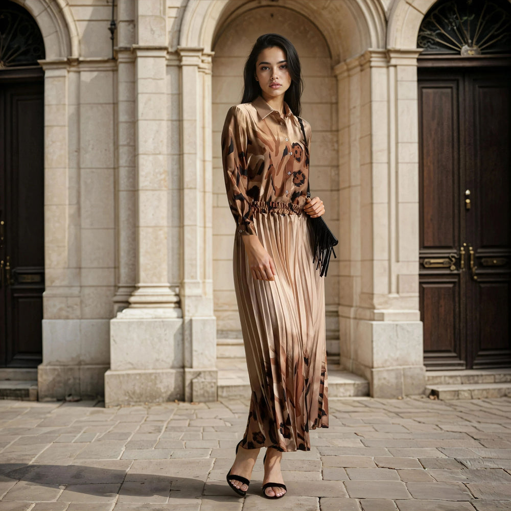 marigiou printed satin set beige elegant full outfit