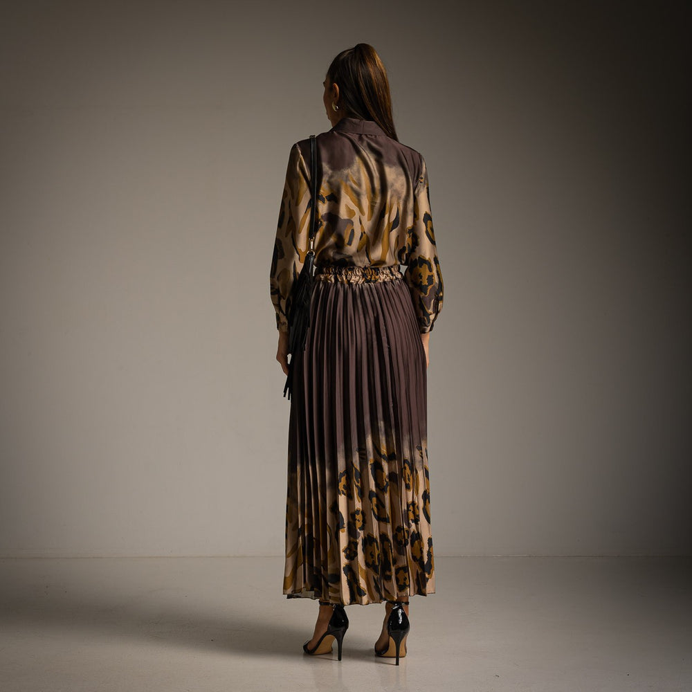 marigiou printed satin set brown back view