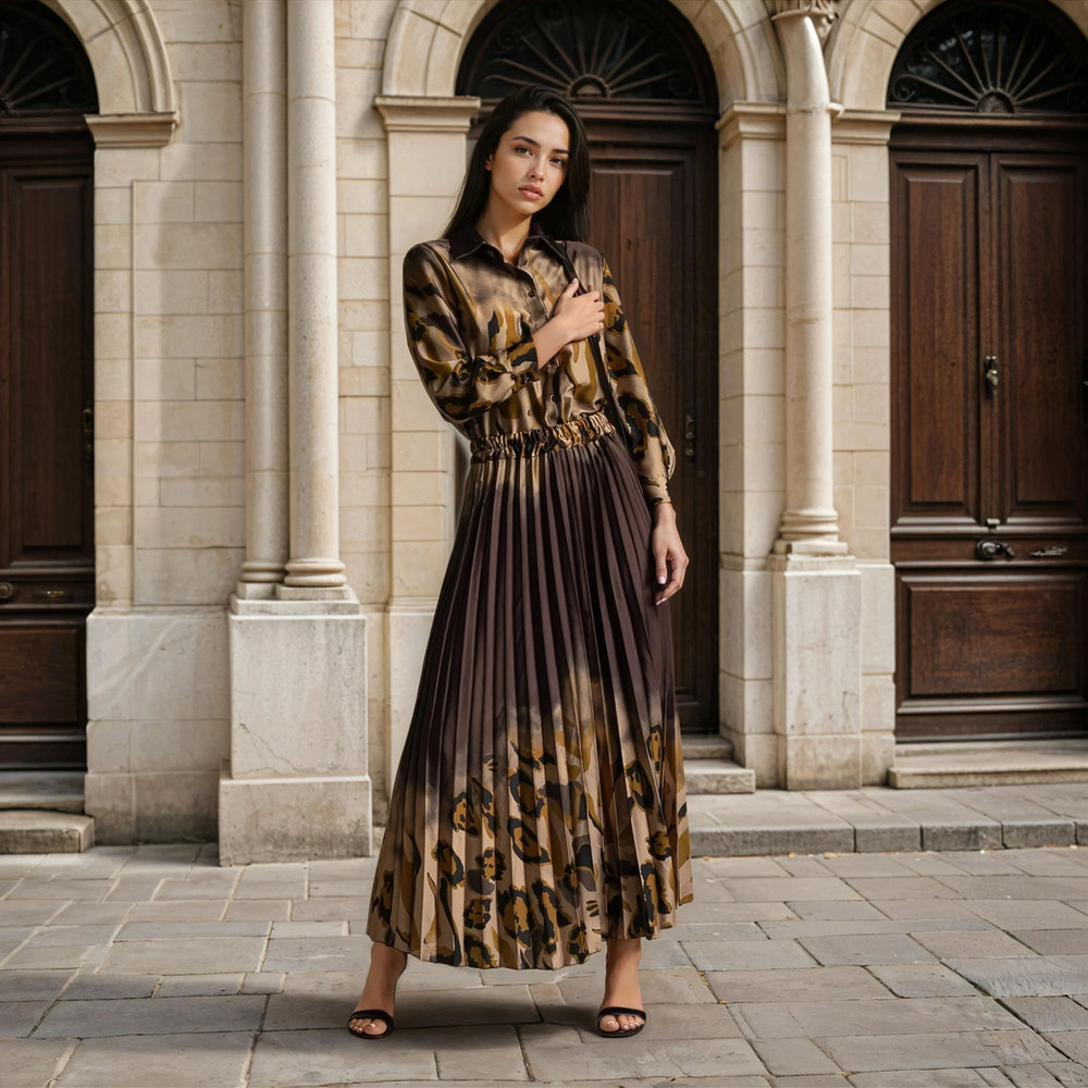 marigiou printed satin set brown full look