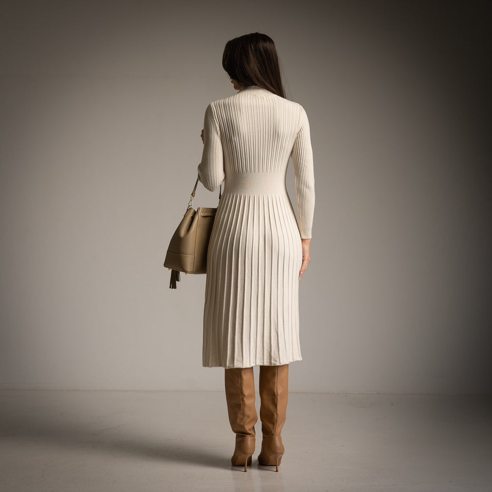 Creme ribbed knit dress by MARIΓIOÚ, back view