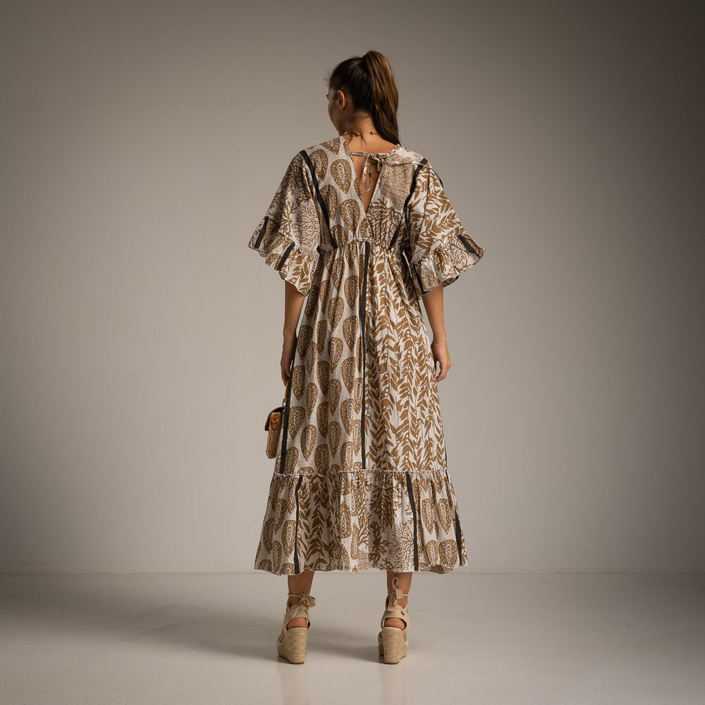 MARIΓIOÚ sandstone paisley boho resort dress back view