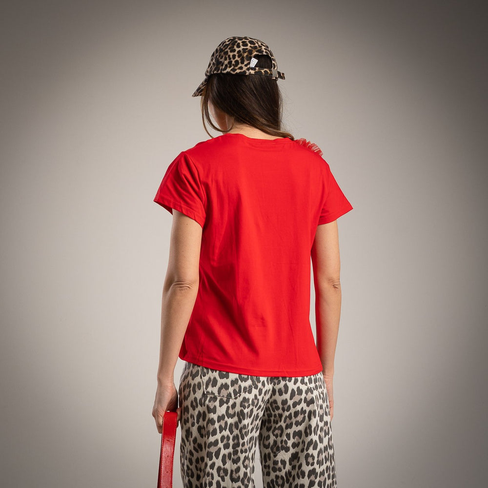 Scarlet red t-shirt back view fitted cotton MARIΓIOÚ