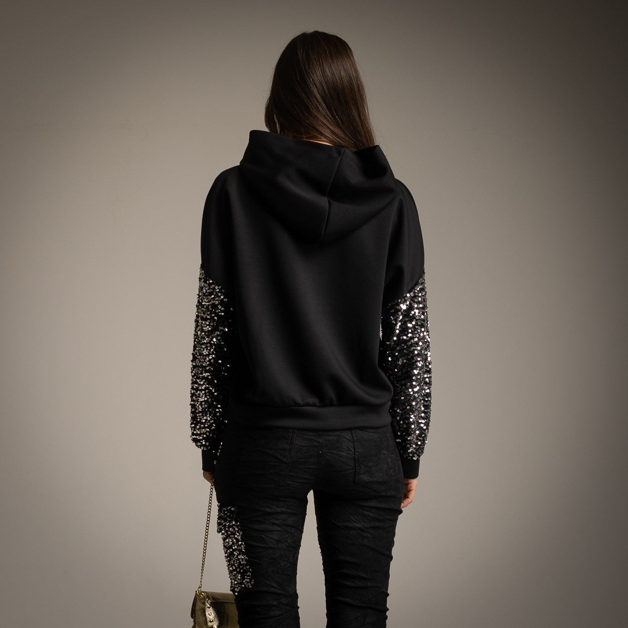 marigiou sequin sleeve love hoodie back view