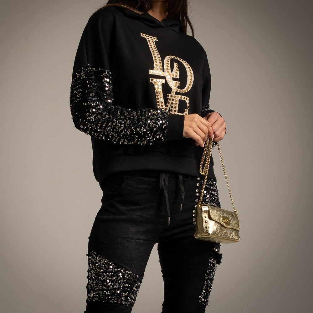 marigiou sequin sleeve love hoodie front detail