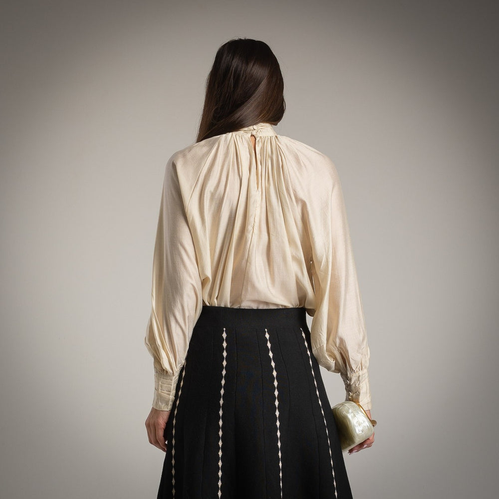 Beige silk effect blouse – back view