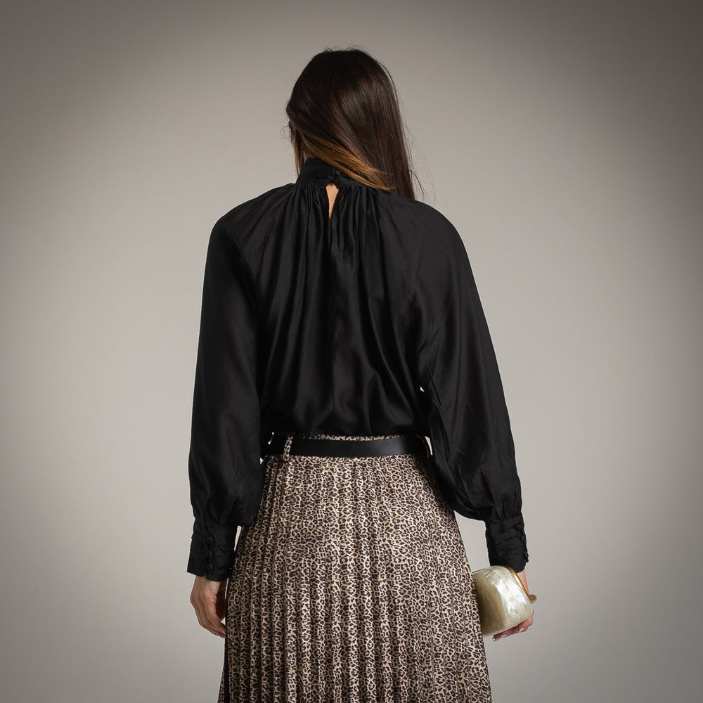 Black silk effect blouse – back view