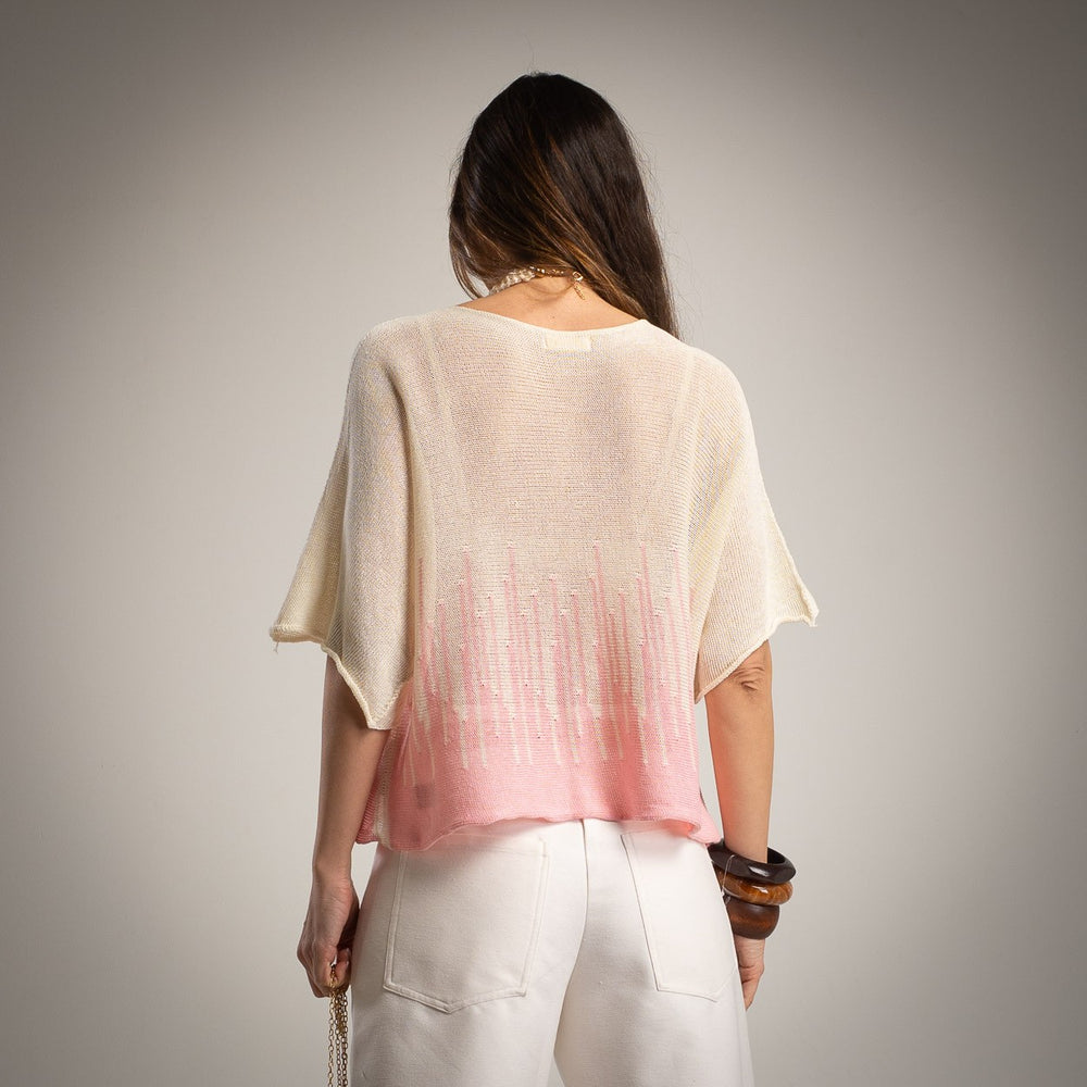Soft blush pink summer knit shirt back view lightweight MARIΓIOÚ