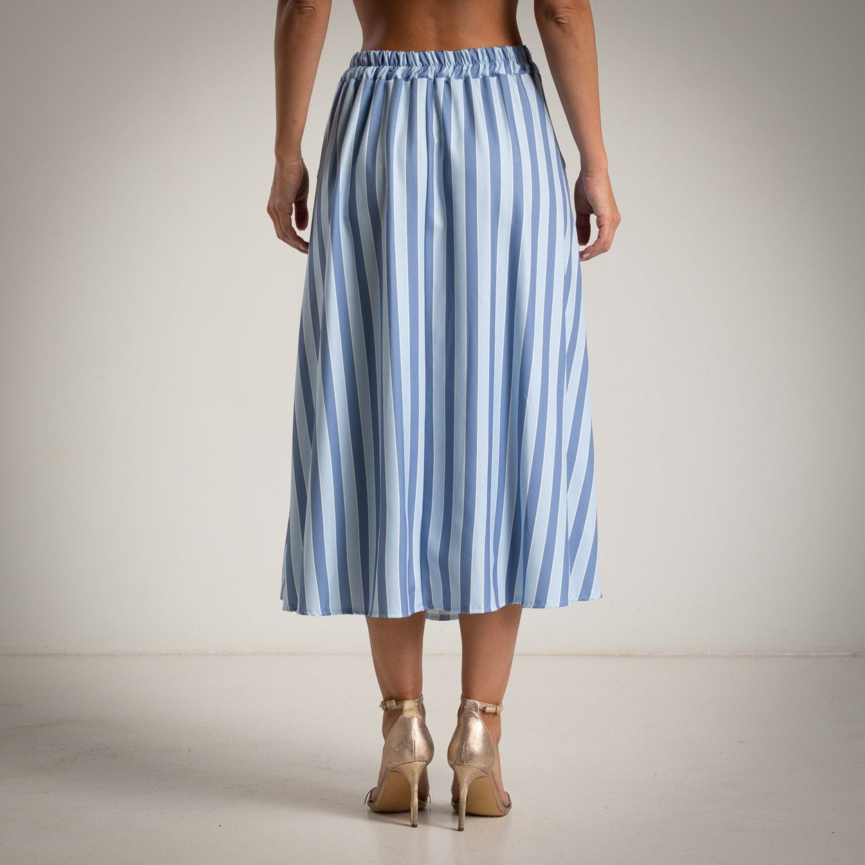 Soft sky blue striped midi skirt back view lightweight fabric MARIΓIOÚ