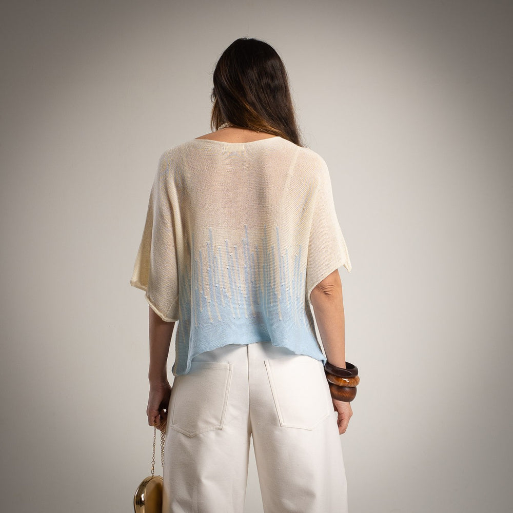 Soft sky blue summer knit shirt back view lightweight MARIΓIOÚ