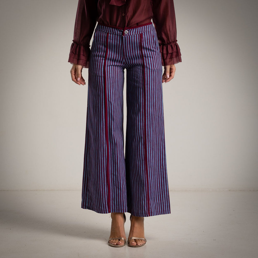 MARIΓIOÚ striped wide-leg cotton pants burgundy front view