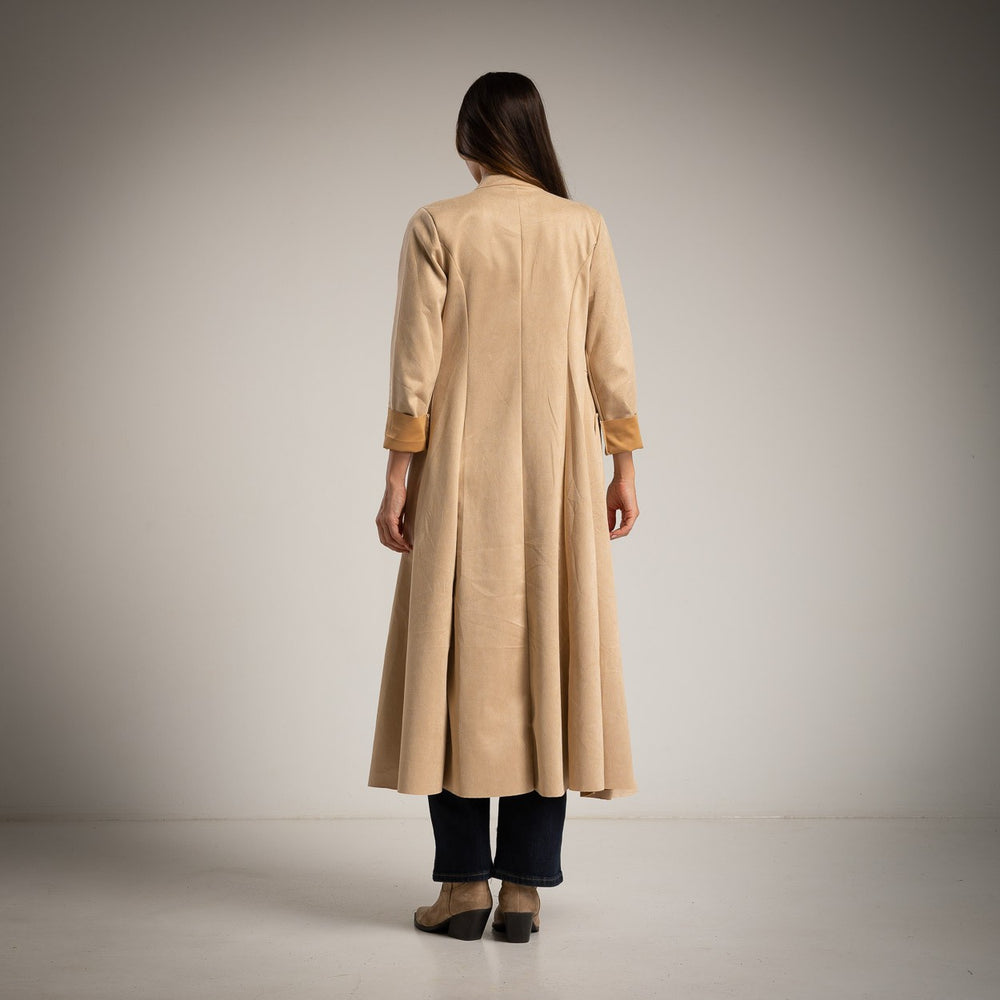 marigiou suede coat decorative buttons beige back view