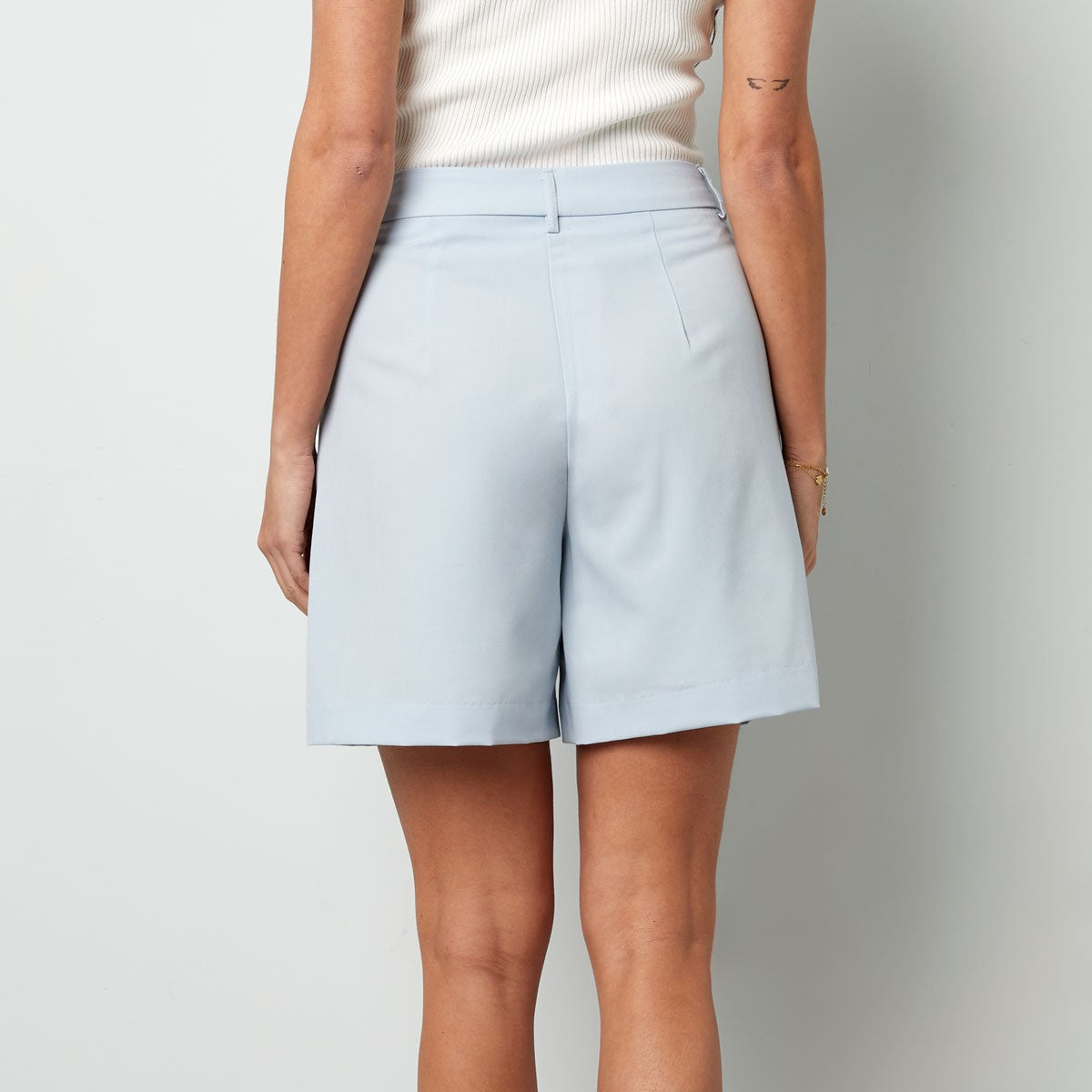 Soft Sky Blue tailored high-waist shorts – back view detail