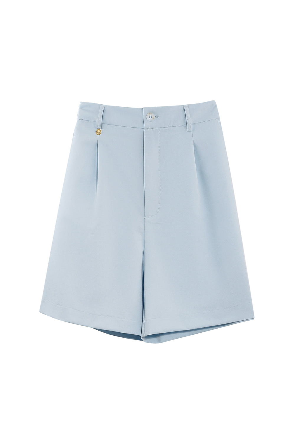 Soft Sky Blue tailored high-waist shorts with front pleats – front view
