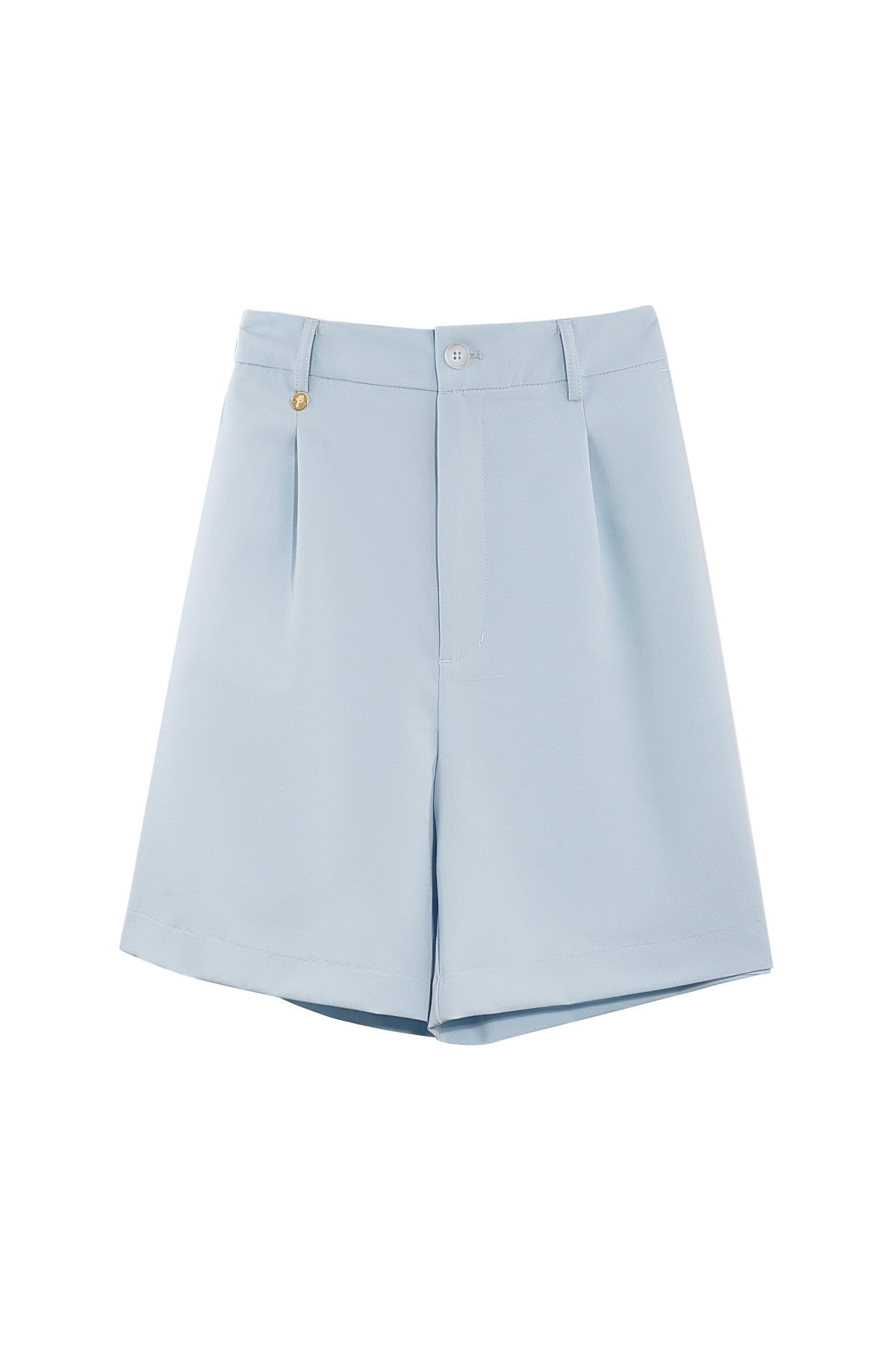 Soft Sky Blue tailored high-waist shorts with front pleats – front view