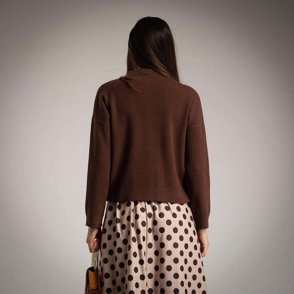Back view of brown one size knit sweater by MARIΓIOÚ