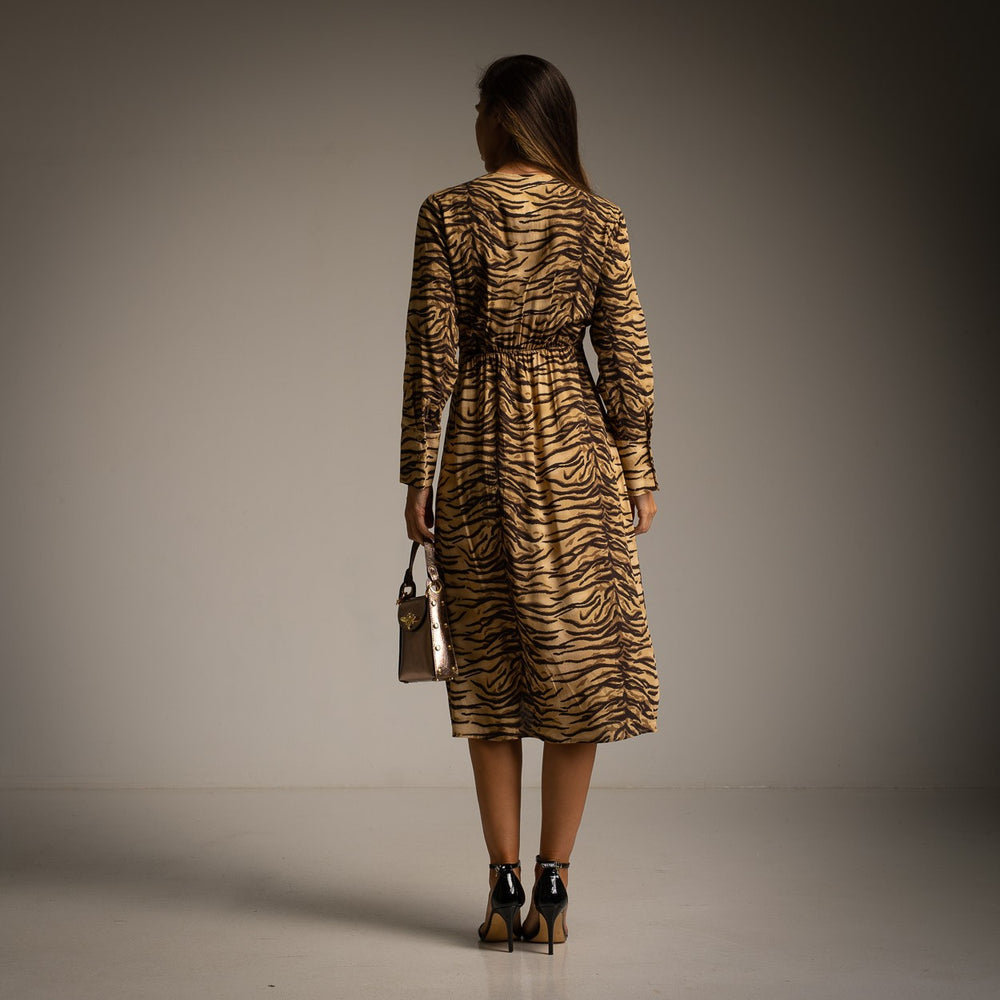 Zebra Print Midi Dress | Chocolate & Beige