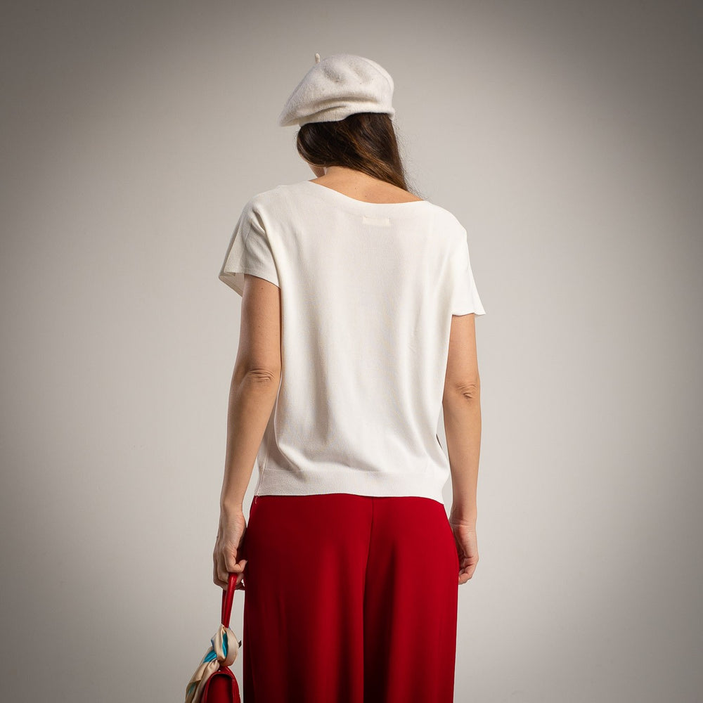 dachshund print knit t shirt back view ivory marigiou