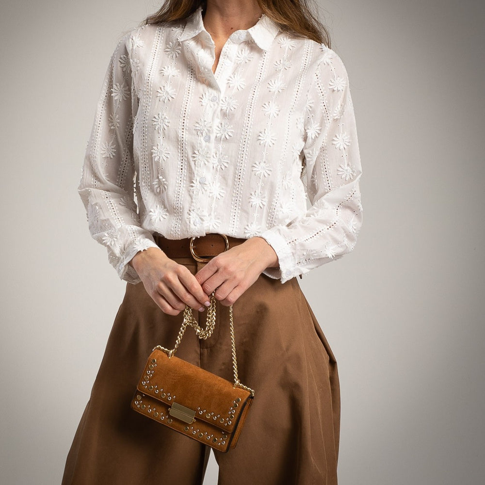 embroidered cotton blouse front view ivory floral detail marigiou