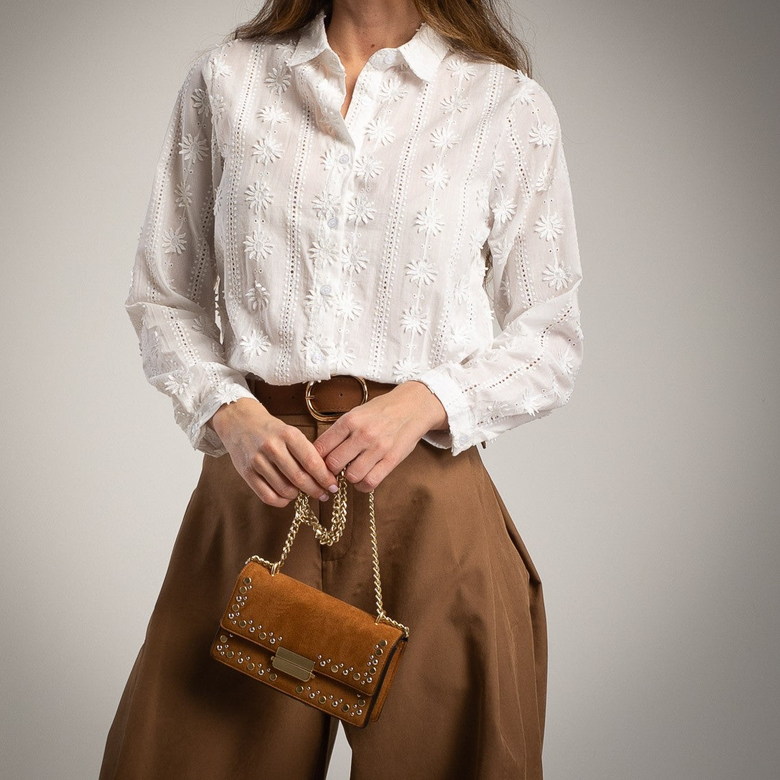 embroidered cotton blouse front view ivory floral detail marigiou
