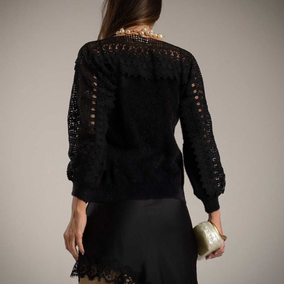 back view of black lace sweater – MARIΓIOÚ