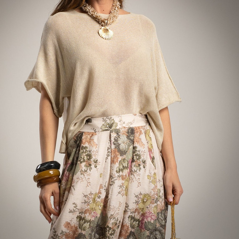 lightweight knit t shirt beige soft sand relaxed fit marigiou