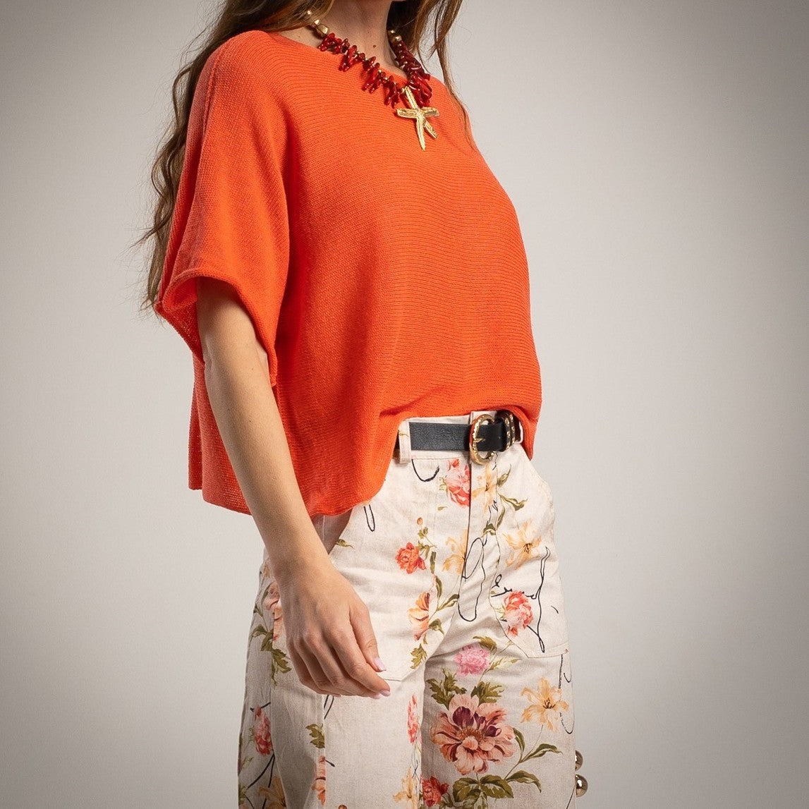 lightweight knit t shirt orange relaxed summer style marigiou