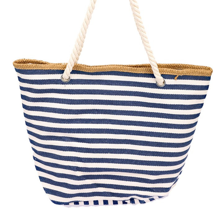 Back view of the Mediterranean Stripe Beach Bag with classic nautical stripe design