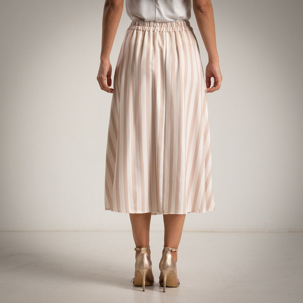 Soft sand striped midi skirt back view flowy high waist MARIΓIOÚ