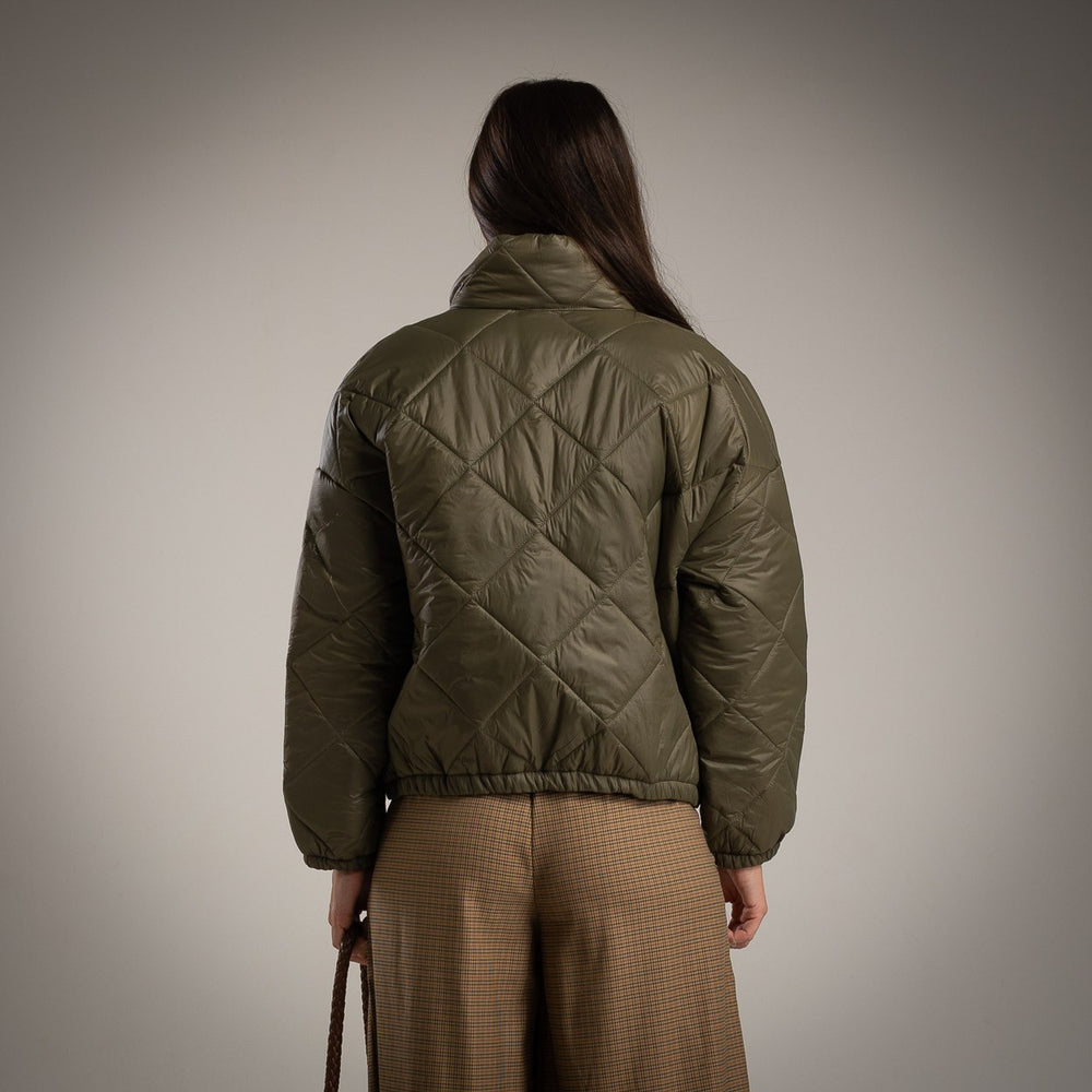 Olive padded jacket with quilted pattern – back view