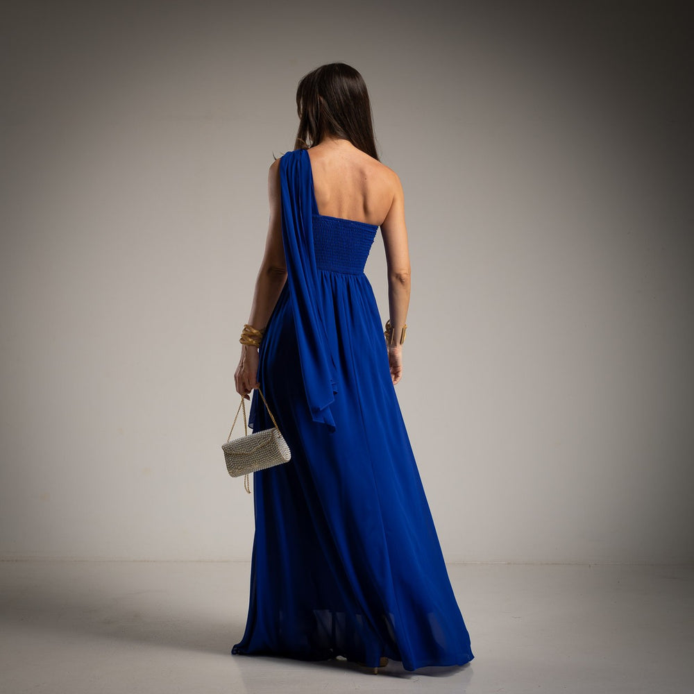 Back view of royal blue one shoulder evening dress – MARIΓIOÚ