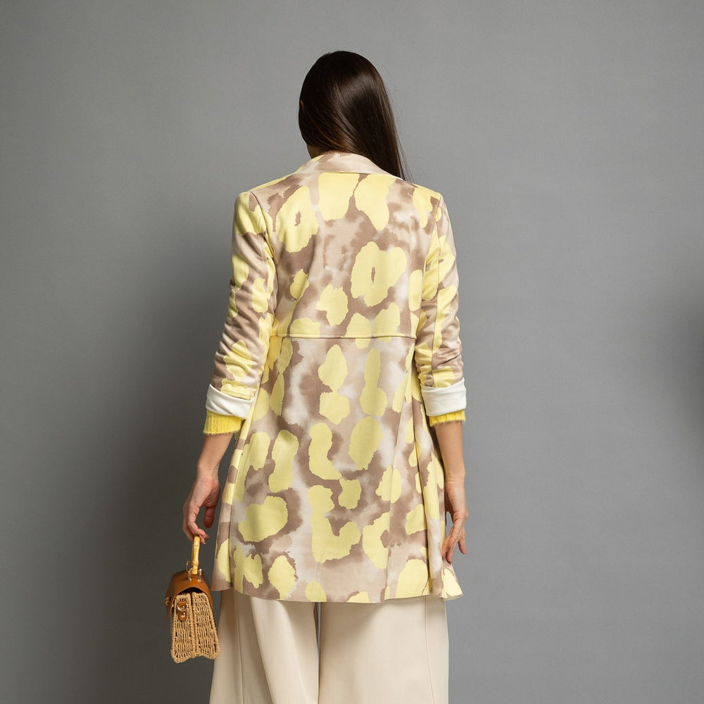 Back view of pastel yellow watercolour suede jacket