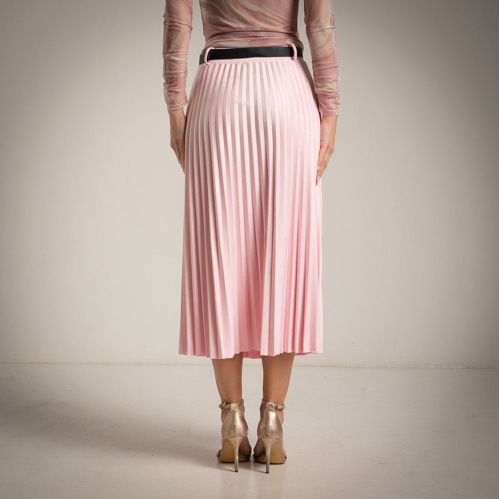 Back view of rose pleated suede midi skirt – MARIΓIOÚ