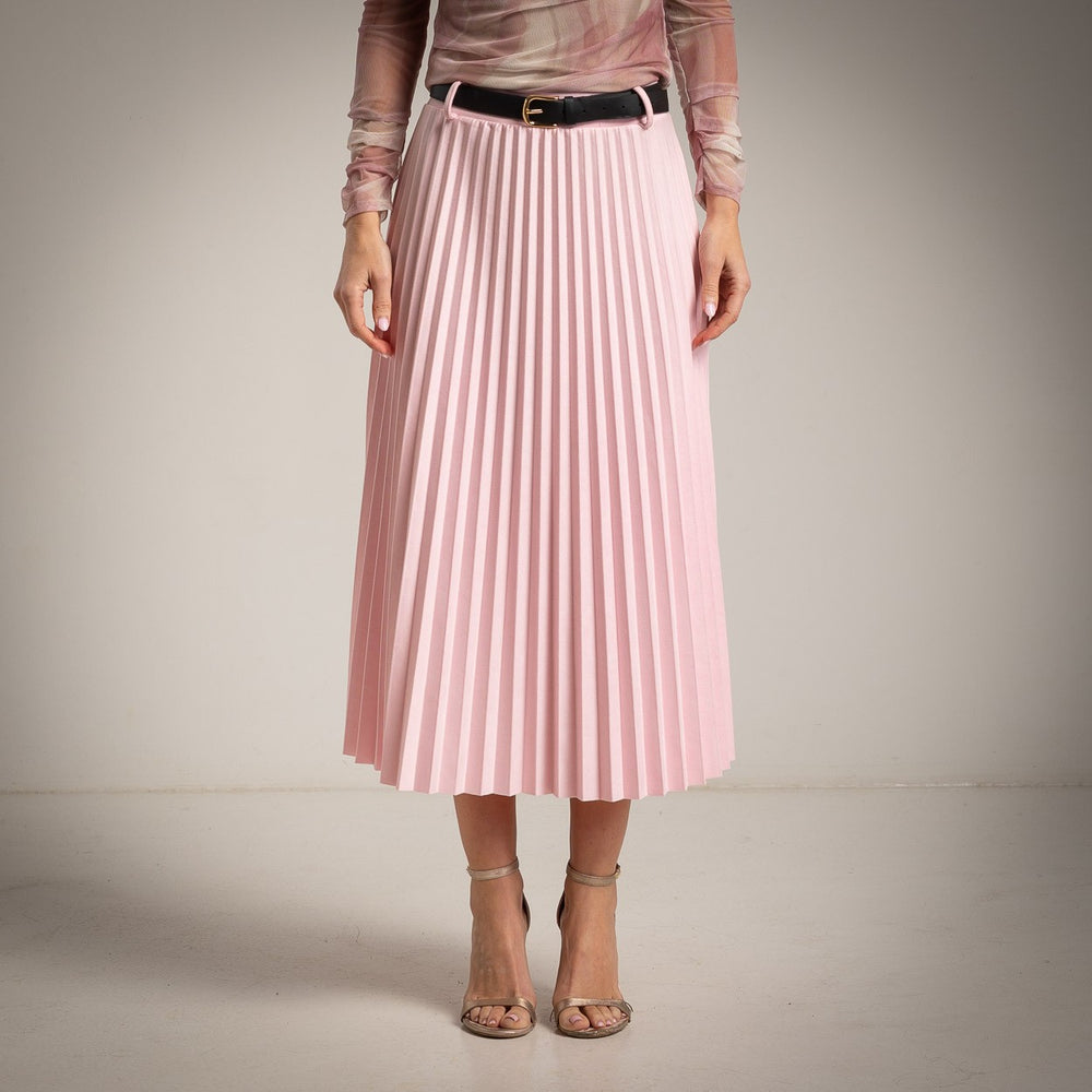 Pleated suede midi skirt in rose with belt – MARIΓIOÚ